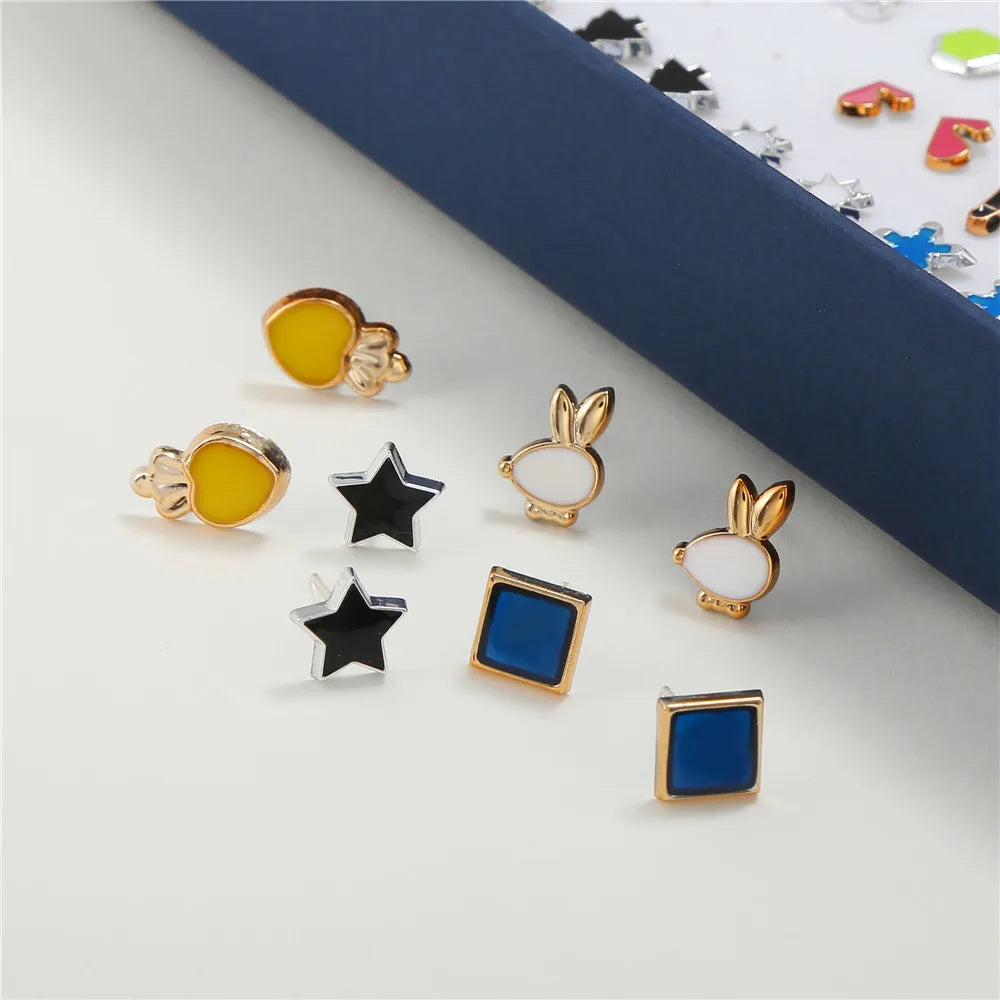 100 Pair/Lot Small Mini Stud Earring Set For Girl Love Star Animal Geometric Random Female Wedding Party Ear Jewelry Accessories