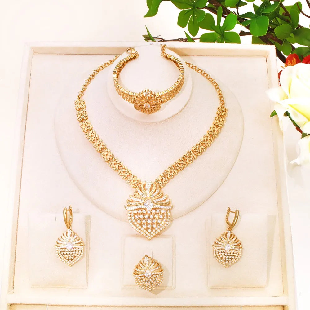 GZJPEI 4Pcs/Set Cubic Zirconia Bridal Jewelry Set Dubai Nigeria Wedding Gift White Crystal Zircon Women Sets 2025 Trendy New