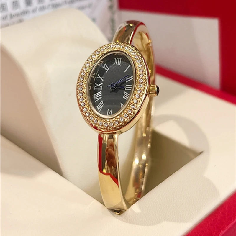 Fashion Brand Wrist Watches Woman Girl Oval Diamond Crystal Bracelet Style Quartz Steel Metal Band Luxury Clock CA192