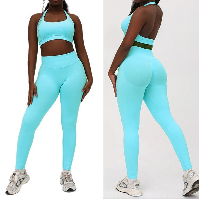 DF yoga Impact yoga outfit two pieces gym set Sports Bra matching leggings pants sets for woman workout clothes suit