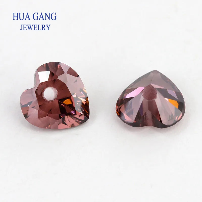 5A Single Hole Heart Shape Cubic Zirconia Stone sapphire Tanzanite aquamarine Green Loose CZ Stones Synthetic Gems Beads