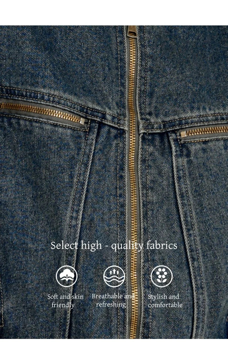 COOLHUT New Arrival Women's 2025 American Style Denim Jacket Stand Collar Color Block PU Trim Slim Fit Casual Fall Outerwear