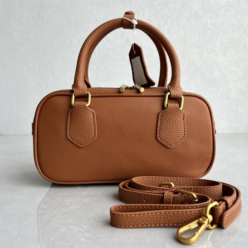 High-Quali Top-Layer Cowhide Leather Boston Sle Women's Handbag Faionable oulder Crossbody Bag with Quali Texture