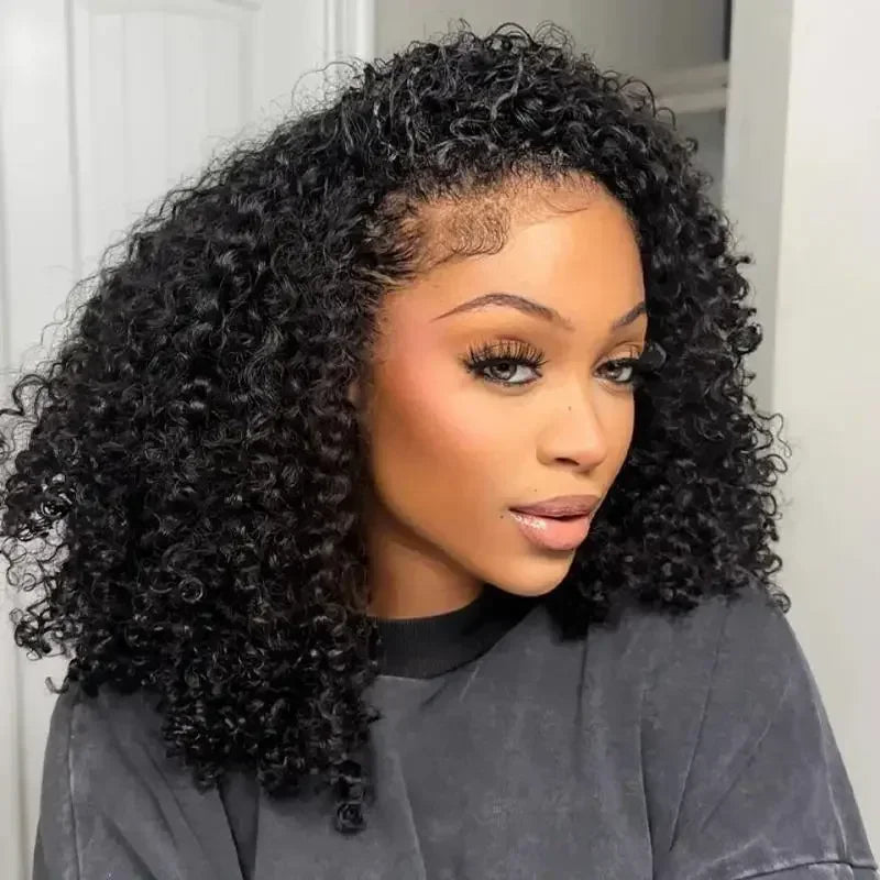250% Glueless Wigs Human Hair Burmese Curly Headband Wig Upgrade 3 IN 1 Half Wig With Drawstring Seamless Clip Ins Flip Over