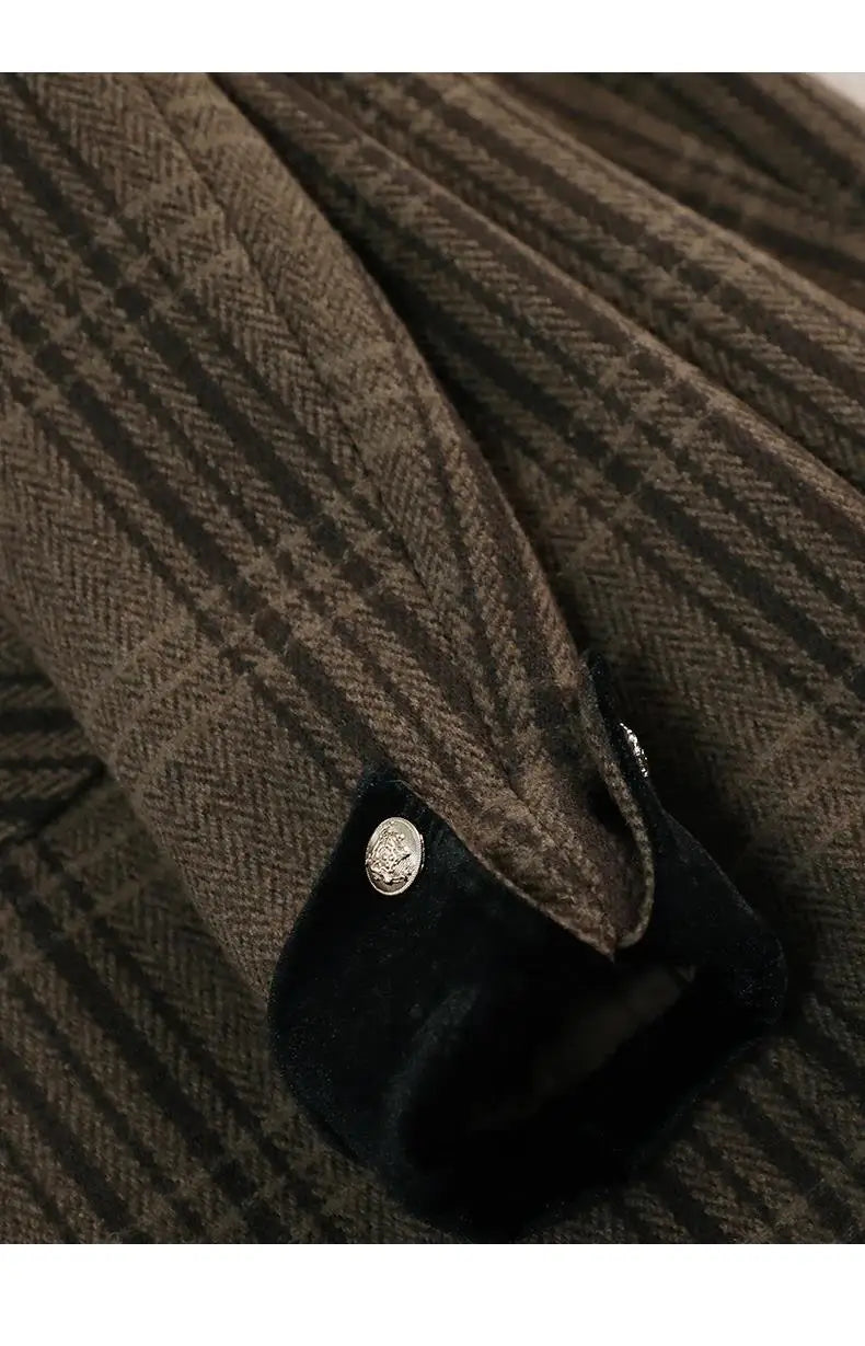 Autumn Winter New Blazer Coats Women's Woolen Jackets Long Sleeve Plaid Print Vintage Thick Outerwears Elegant Jaqueta Feminina