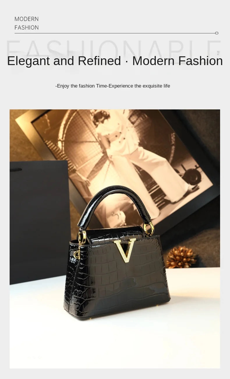2025 New Crocodile Pattern Leather Women Handbags Luxury Fashion Small Shoulder Messenger Bag Portable Crossbody Shell Bags