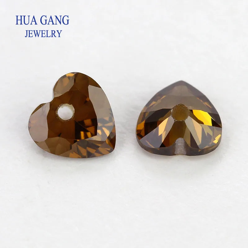 5A Single Hole Heart Shape Cubic Zirconia Stone sapphire Tanzanite aquamarine Green Loose CZ Stones Synthetic Gems Beads