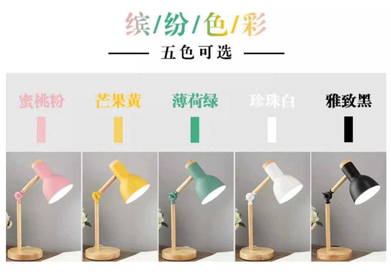Creative Nordic Table Lamp Wooden Art LED Turn Head Simple Bedside Desk Light/Eye Protection Reading&Bedroom Study Lamp