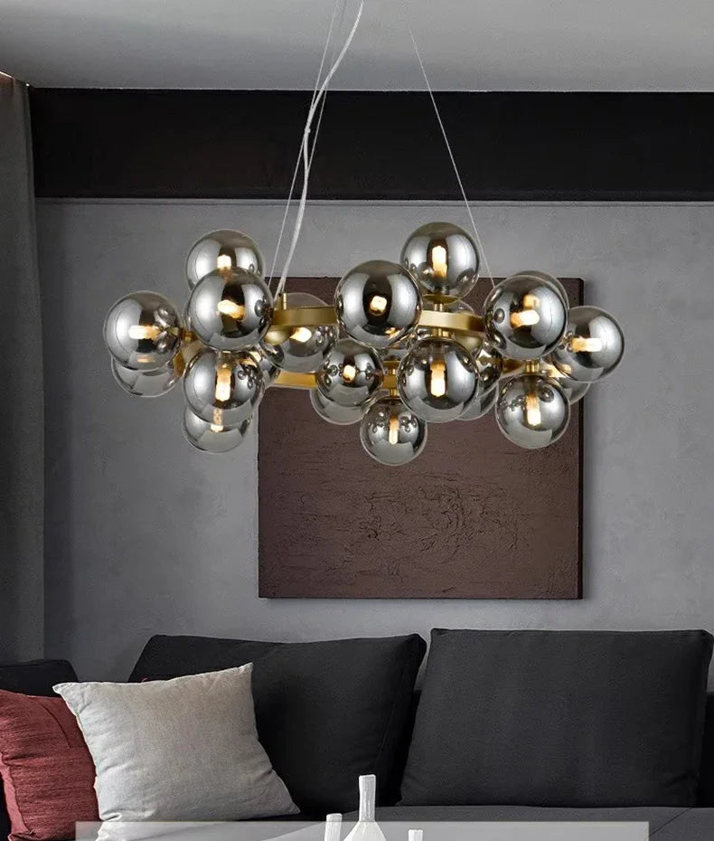 2025 Modern Glass Bubble Pendant Lamp Round Chandelier Light Fixture for Living Room Dining Room Bedroom Kitchen
