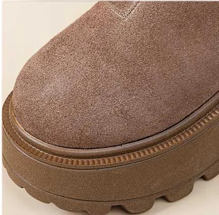 Fujin 7cm Suede Cow Genuine Leather Snow Boots Women Ankle Booties Platform Wedge Winter Plush Chelsea Boots Shoes for Women