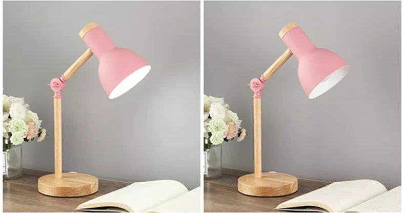 Creative Nordic Table Lamp Wooden Art LED Turn Head Simple Bedside Desk Light/Eye Protection Reading&Bedroom Study Lamp