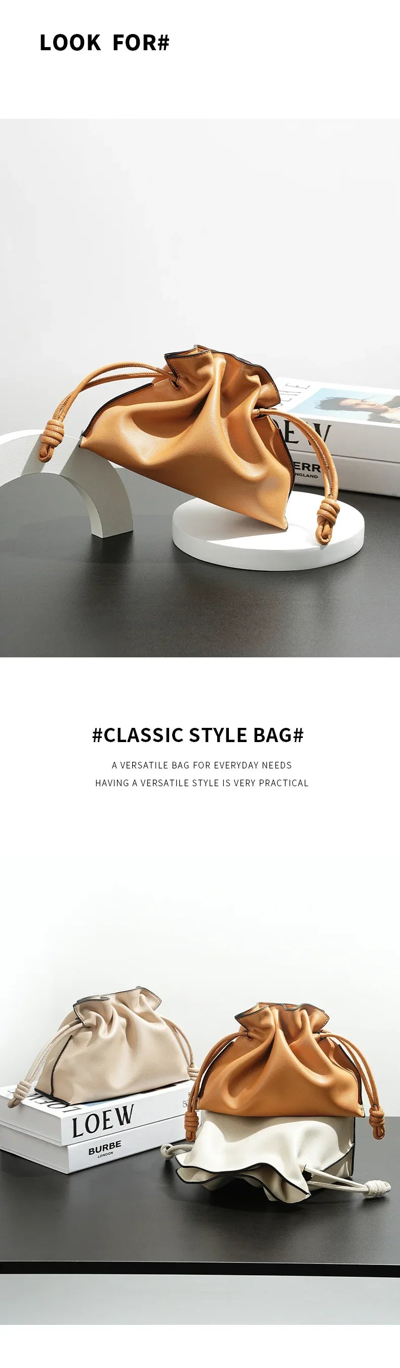 Classic Flamenco Lucky Bag, Genuine Leather Cloud Bag with Drawstring, Shoulder Bucket Bag for Women, Autumn and Winter