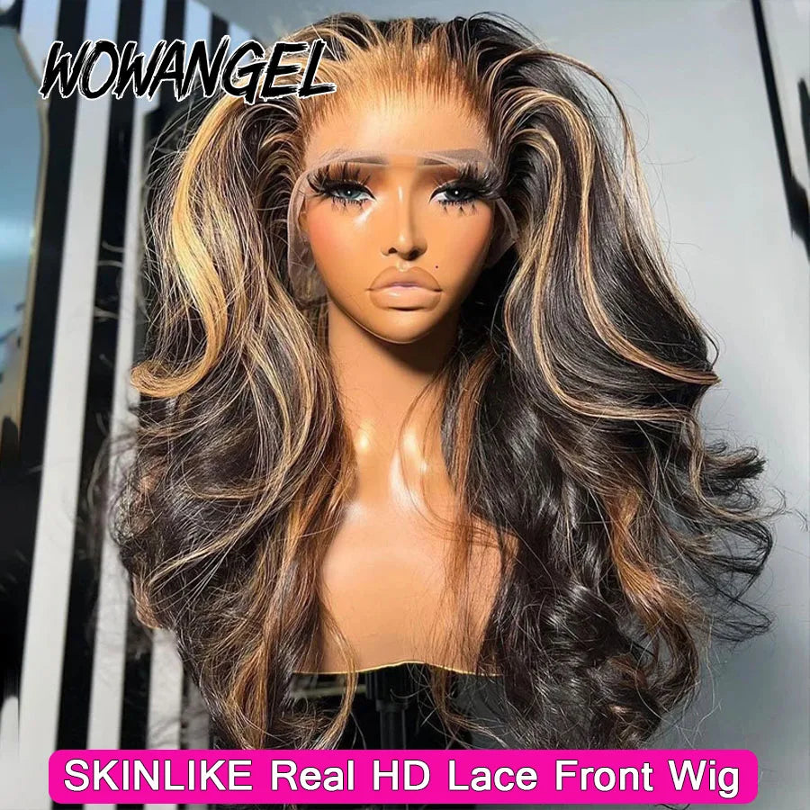 1B27 Highlight Colored Wig 13x6 HD Lace Frontal Human Hair Wig 34inch Body Wave Melt Skin 13x4 Full Frontal Wig Brazilian Hair