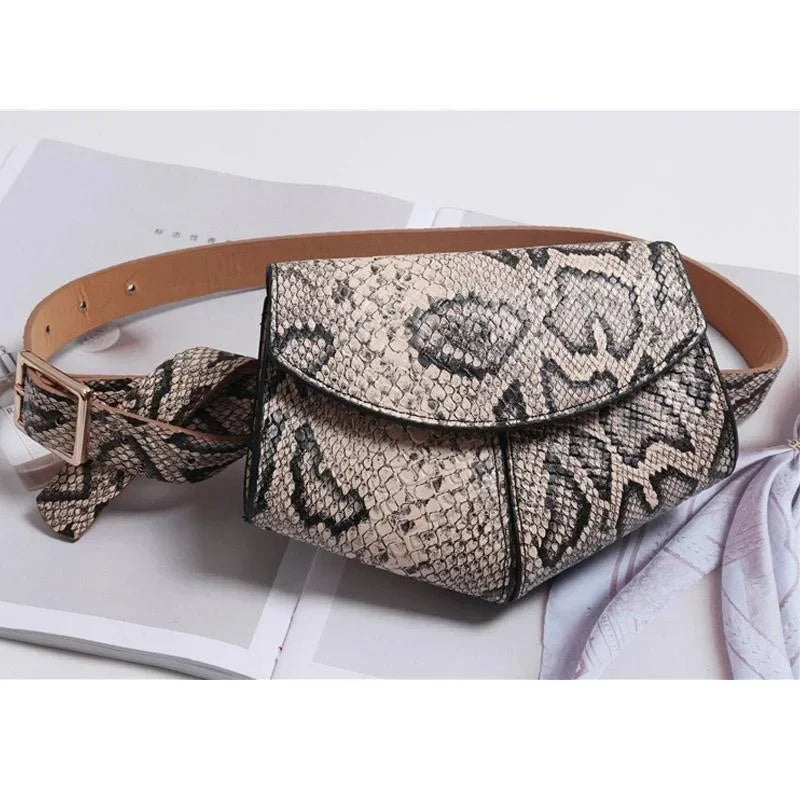Fashionable Small Waist Bag Versatile Women Delicate Snake Skin Decorative Saddle Fashionable Sweater Belt Trendy