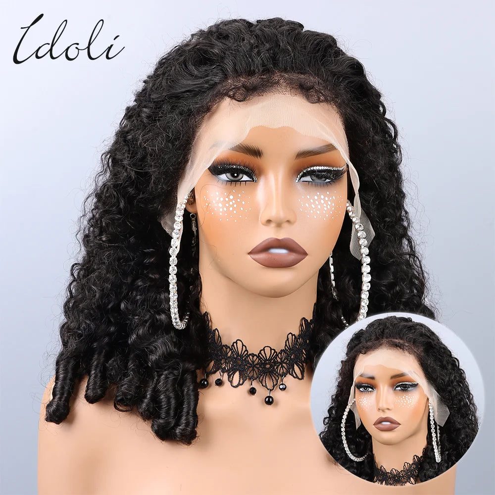 Burmese Curly Glueless Wigs Human Hair Pre Plucked 200% Density Drawstring Wig Human Hair 13x6 HD Lace Front Wigs for Woman