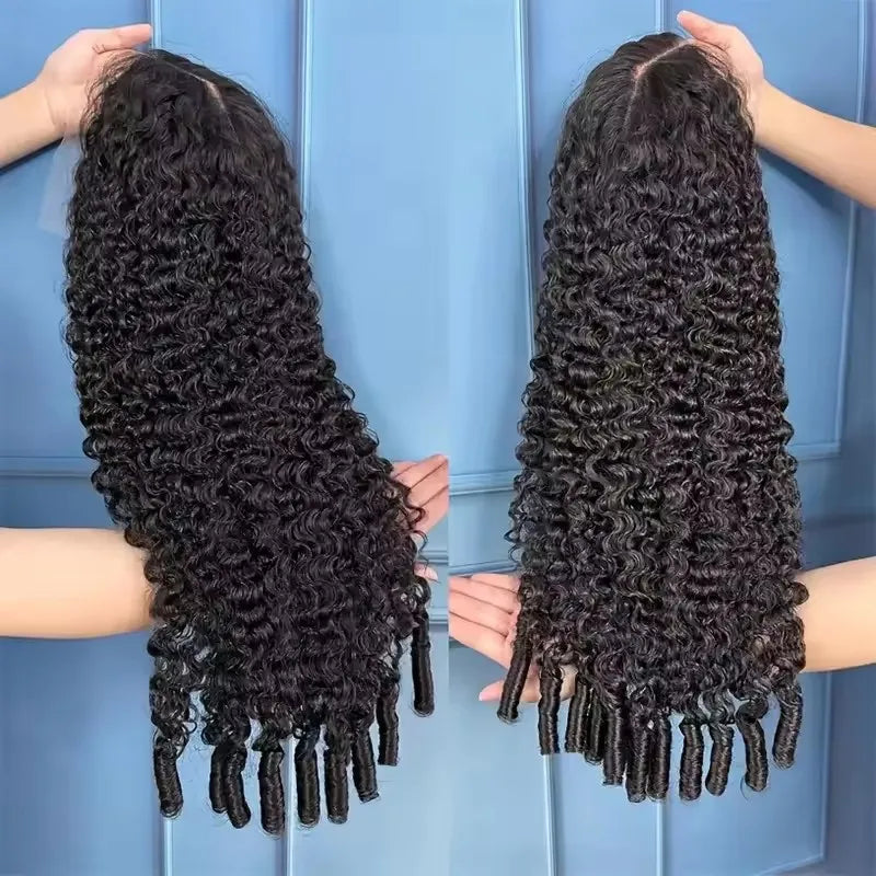 250% Glueless Wigs Human Hair Burmese Curly Headband Wig Upgrade 3 IN 1 Half Wig With Drawstring Seamless Clip Ins Flip Over