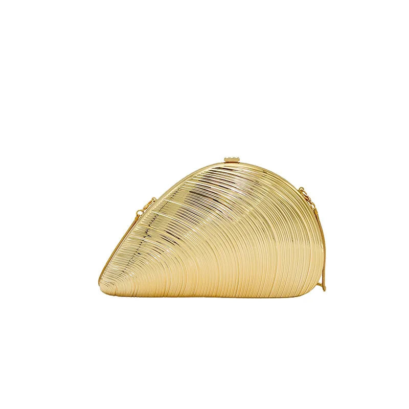 2025 Retro Gold Women's Shell Clutch High-end Fashion Chain Bag Creative Conch Box Bag European And American Women's Evening Bag