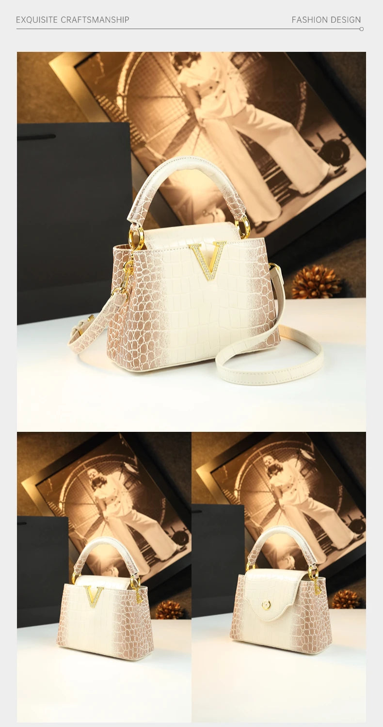 2025 New Crocodile Pattern Leather Women Handbags Luxury Fashion Small Shoulder Messenger Bag Portable Crossbody Shell Bags