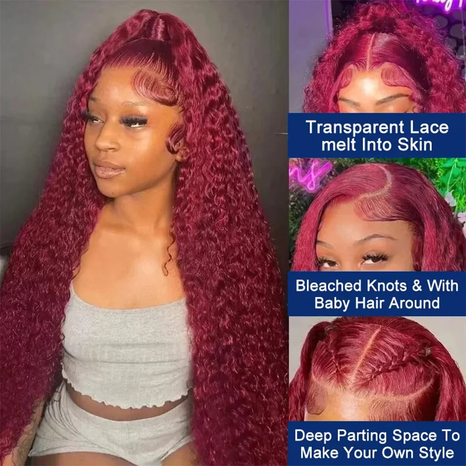 13X6 Hd Lace Frontal Human Hair Colored Wig Red Curly Wigs 99J Burgundy Deep Wave Frontal Wig 13X4 Red Lace Front Human Hair