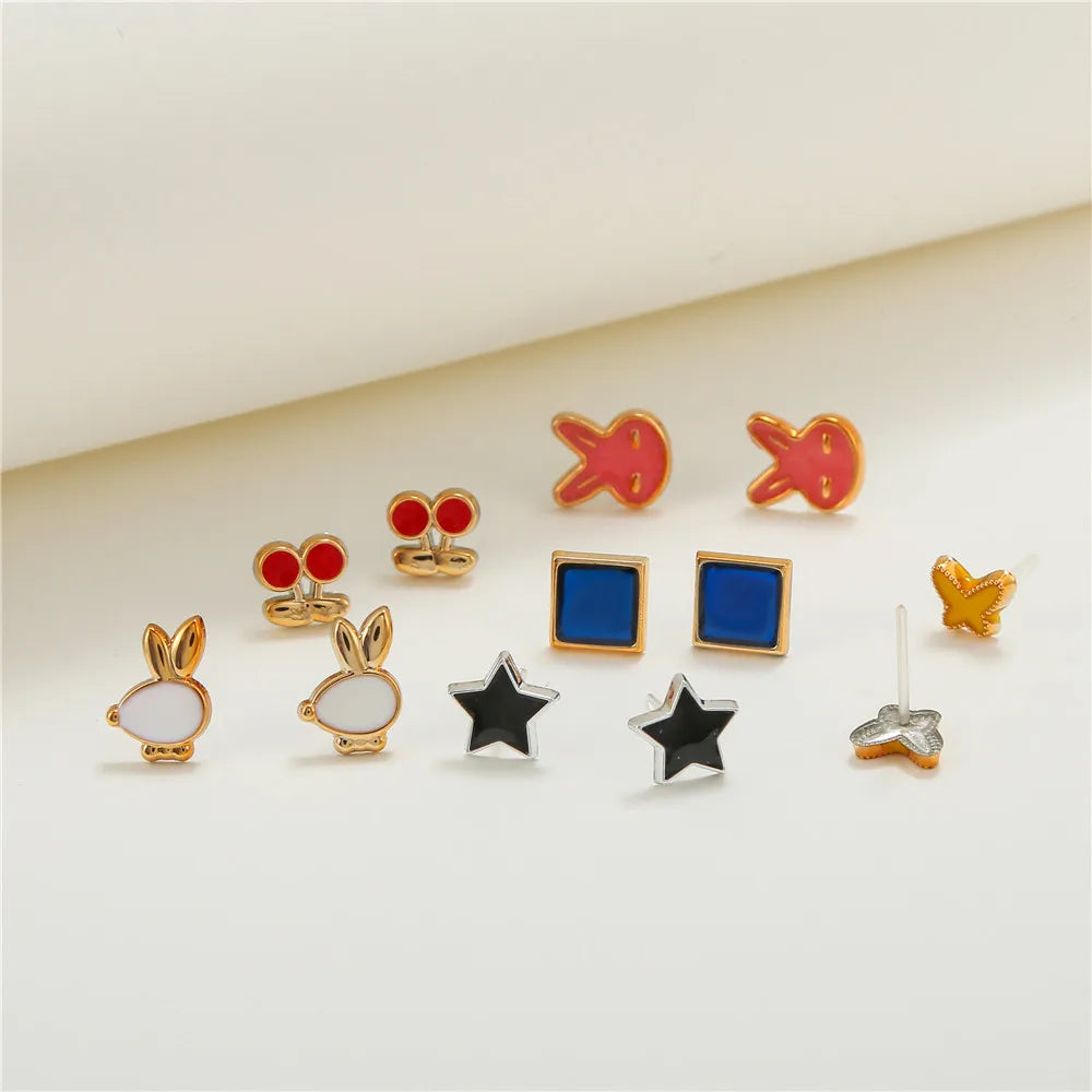 100 Pair/Lot Small Mini Stud Earring Set For Girl Love Star Animal Geometric Random Female Wedding Party Ear Jewelry Accessories