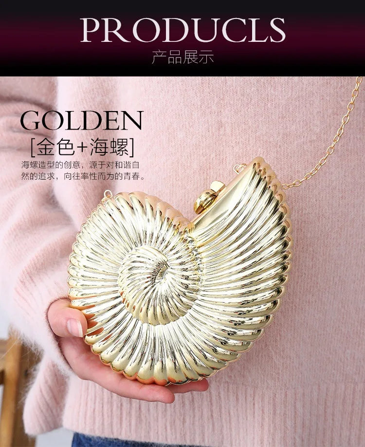 JIOMAY Personalized Fashion Conch Acrylic Bag Luxury Designer Handbags High Quality 2024 Exquisite Gold Purse Portable Shell Bag