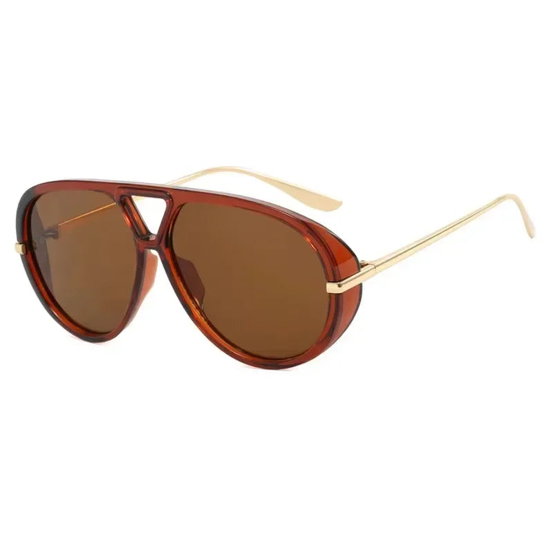 2025 New Fashion Big Frame Pilot Yellow Sunglasses Women Men Brand Vintage Punk Outdoor Beach Sun Glasses Female Oculos De Sol