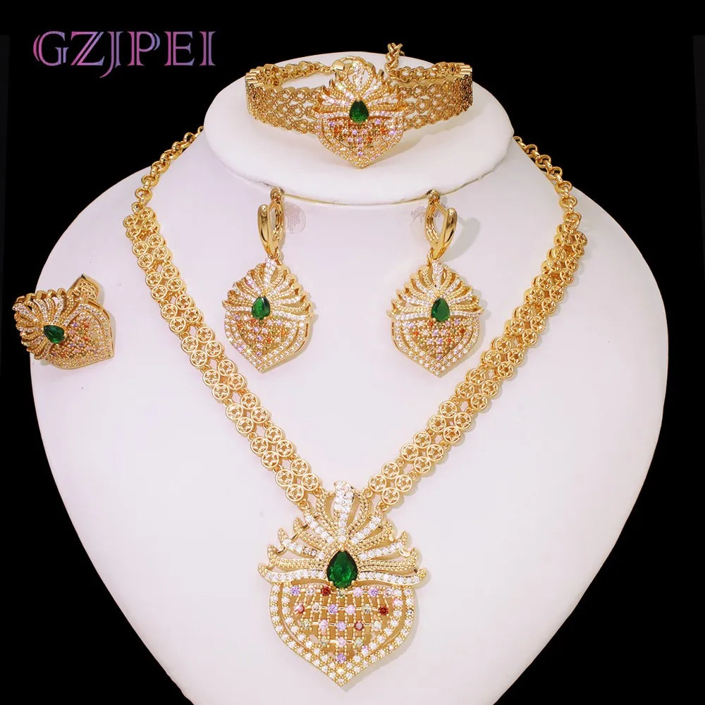 GZJPEI 4Pcs/Set Cubic Zirconia Bridal Jewelry Set Dubai Nigeria Wedding Gift White Crystal Zircon Women Sets 2025 Trendy New