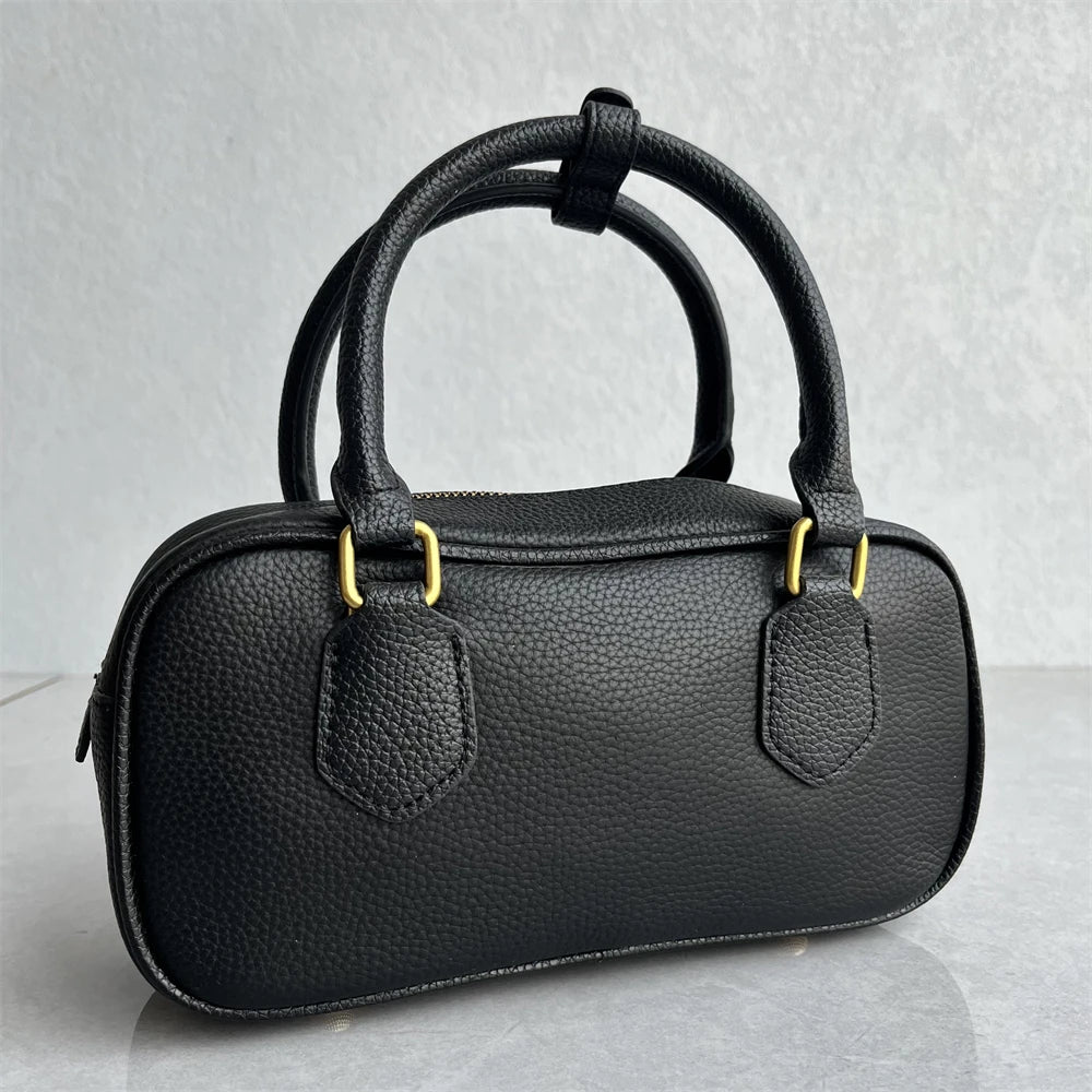 High-Quali Top-Layer Cowhide Leather Boston Sle Women's Handbag Faionable oulder Crossbody Bag with Quali Texture