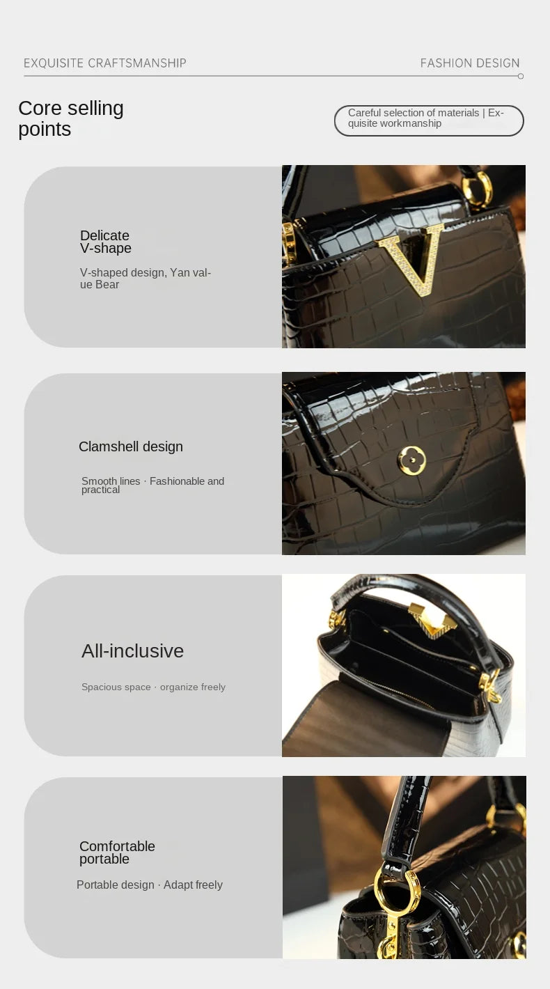 2025 New Crocodile Pattern Leather Women Handbags Luxury Fashion Small Shoulder Messenger Bag Portable Crossbody Shell Bags