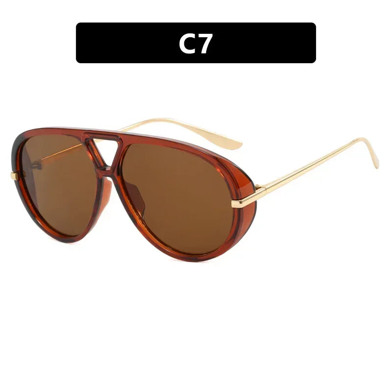 2025 New Fashion Big Frame Pilot Yellow Sunglasses Women Men Brand Vintage Punk Outdoor Beach Sun Glasses Female Oculos De Sol