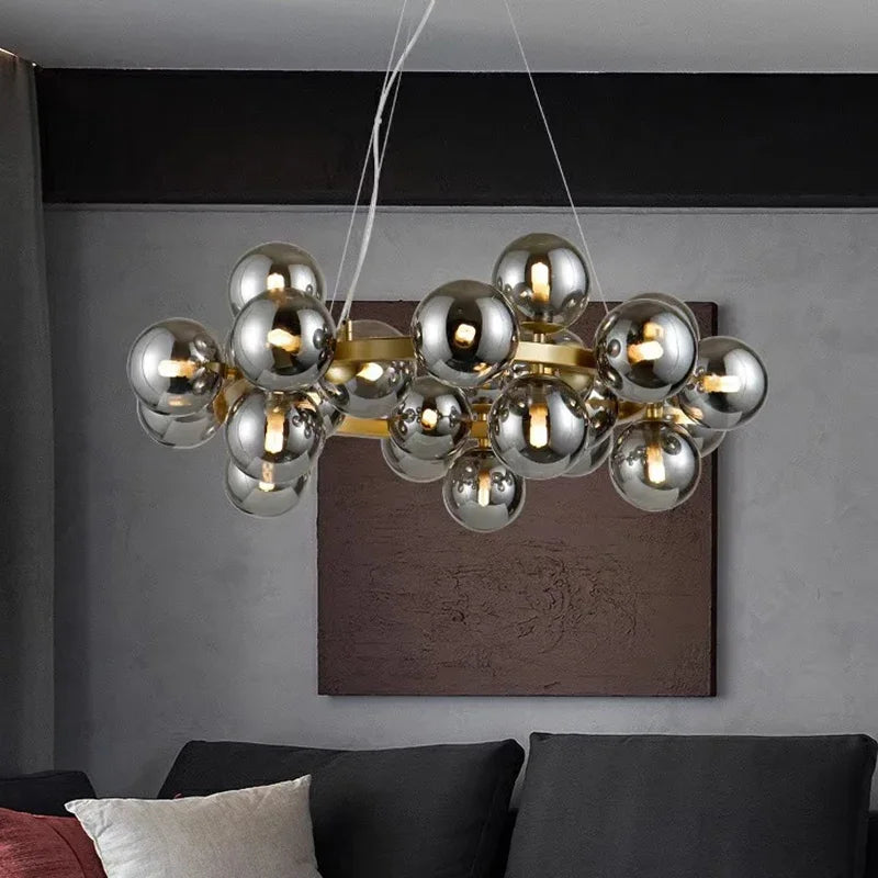 2025 Modern Glass Bubble Pendant Lamp Round Chandelier Light Fixture for Living Room Dining Room Bedroom Kitchen