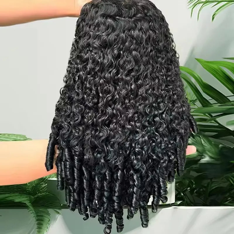 250% Glueless Wigs Human Hair Burmese Curly Headband Wig Upgrade 3 IN 1 Half Wig With Drawstring Seamless Clip Ins Flip Over