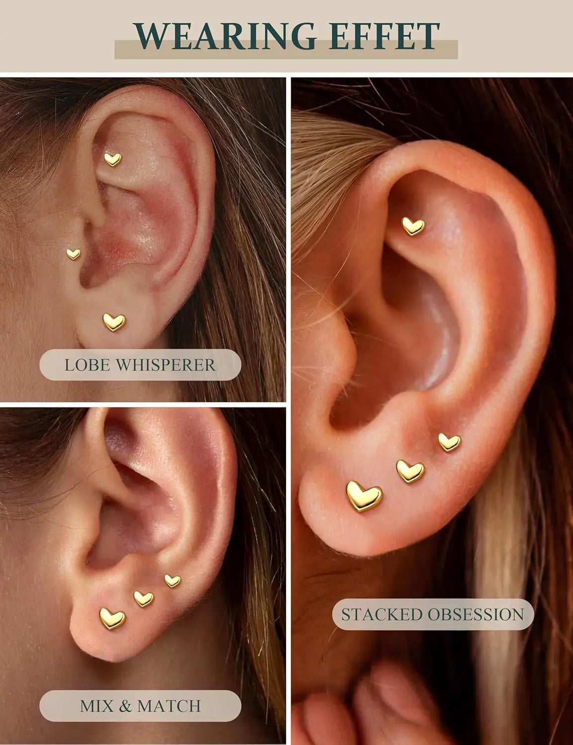 Bobisty 4 Pairs 14K Gold Plated Hoop Earrings for Women Charm Heart studs Earrings for Women Trendy Earring Stacks for Cartilage