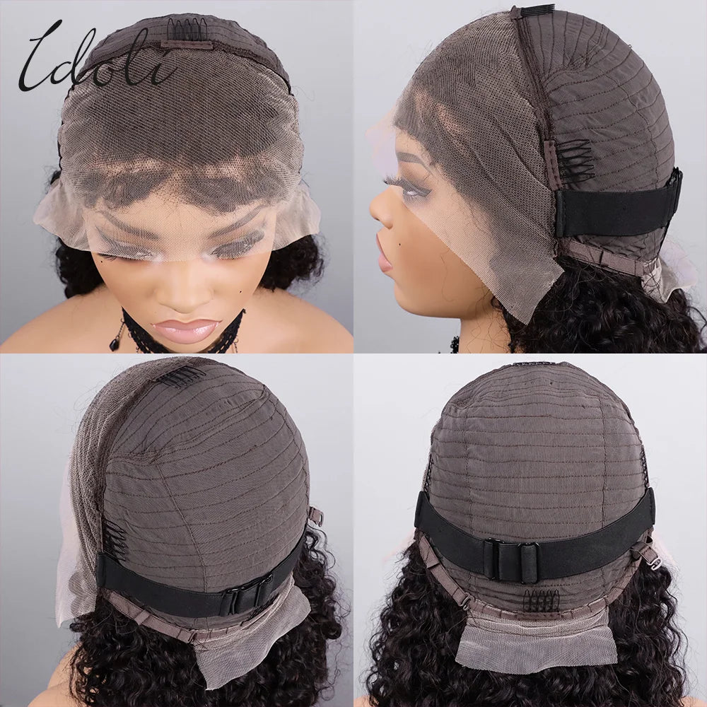 Burmese Curly Glueless Wigs Human Hair Pre Plucked 200% Density Drawstring Wig Human Hair 13x6 HD Lace Front Wigs for Woman