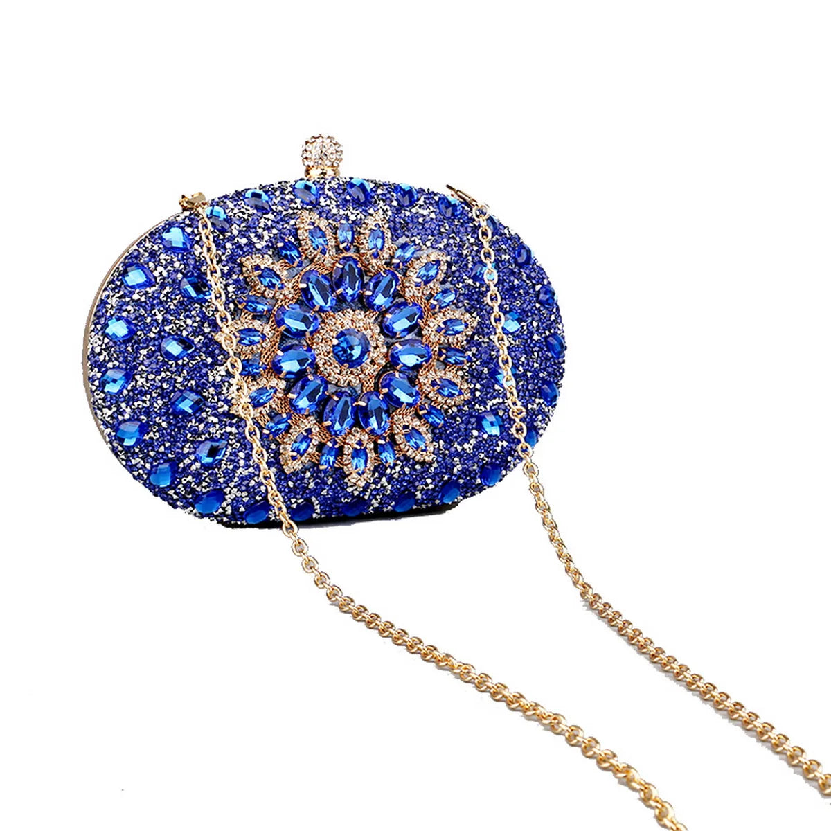Flower Rhinestones Evening Bags Metal Prom Clutch Diamonds Clutch With Chain Shoulder Handbags Wedding Female Purse