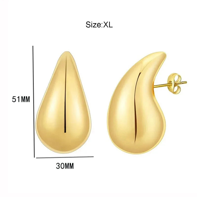 2024 New Trendy Plate Gold Color Chunky Waterdrop Dupes Drop Earrings for Women Personality Glossy Teardrop Earring Jewelry Gift
