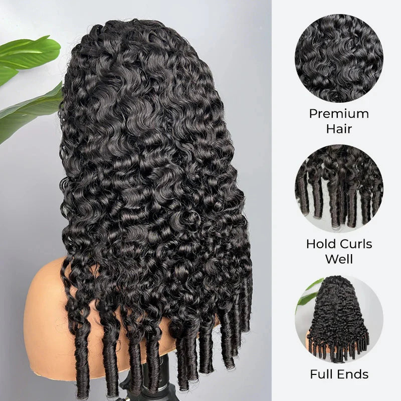 250% Glueless Wigs Human Hair Burmese Curly Headband Wig Upgrade 3 IN 1 Half Wig With Drawstring Seamless Clip Ins Flip Over