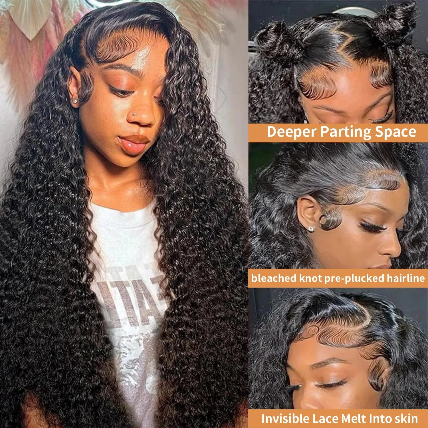 Lace Front Wigs Human Hair Wig For Woman 13x4 Deep Curly Lace Front Wig Human Hair Pre Plucked With Baby Hair  Lace Frontal Wigs