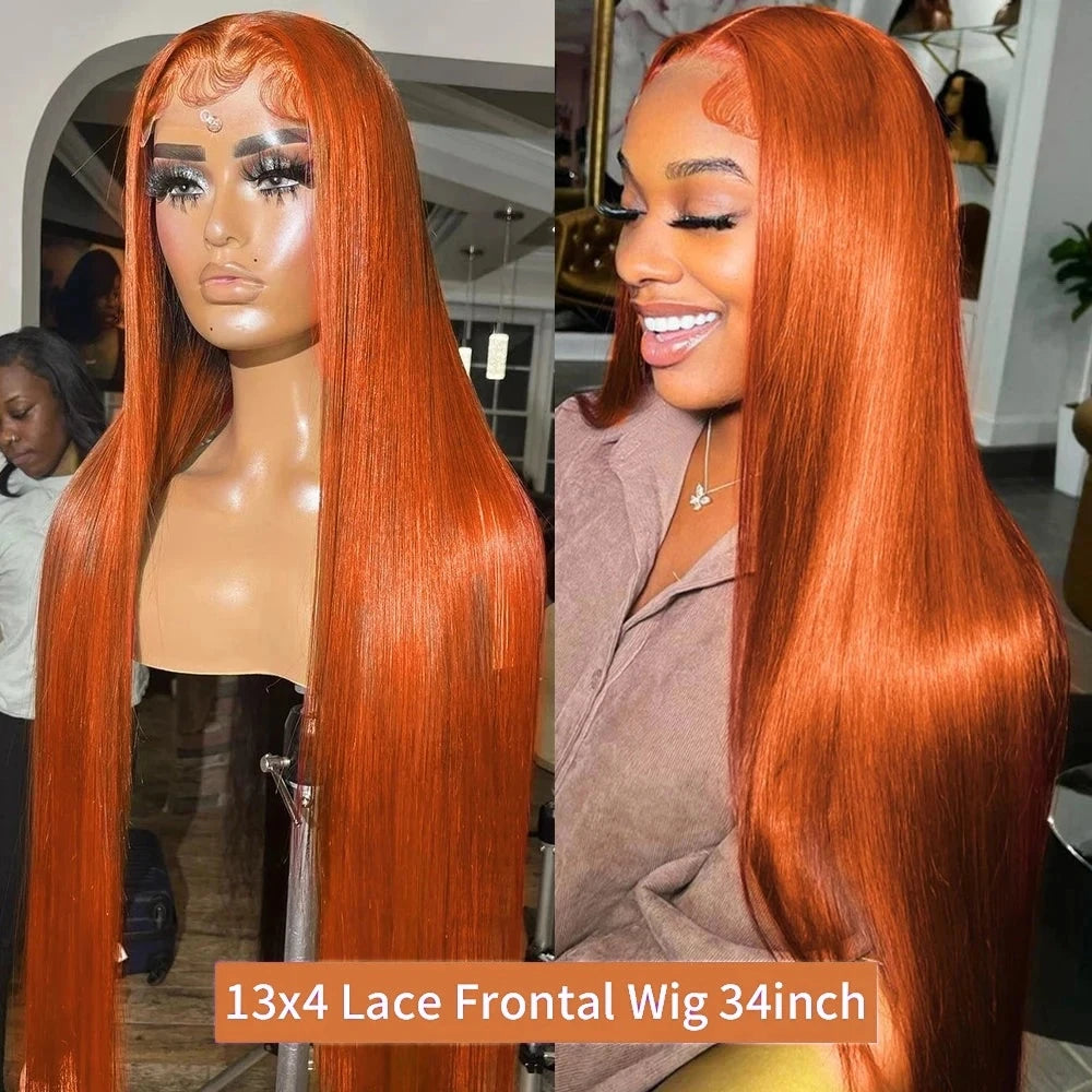 30 40 Inch Orange Ginger 13x6 HD Lace Frontal Wig Human Hair Bone Straight 13x4 Transparent Lace Frontal Color Wigs 150 Density