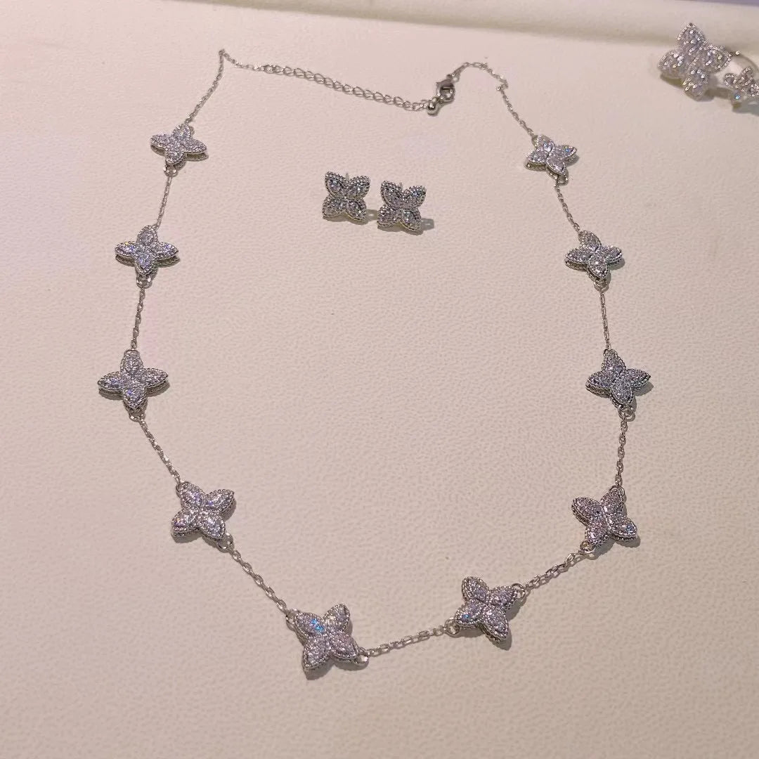 Luxury Flower Statement Necklace earring ring BraceletJewelry Set For Women Wedding Party Full Zircon Dubai Bridal jewelry N0555