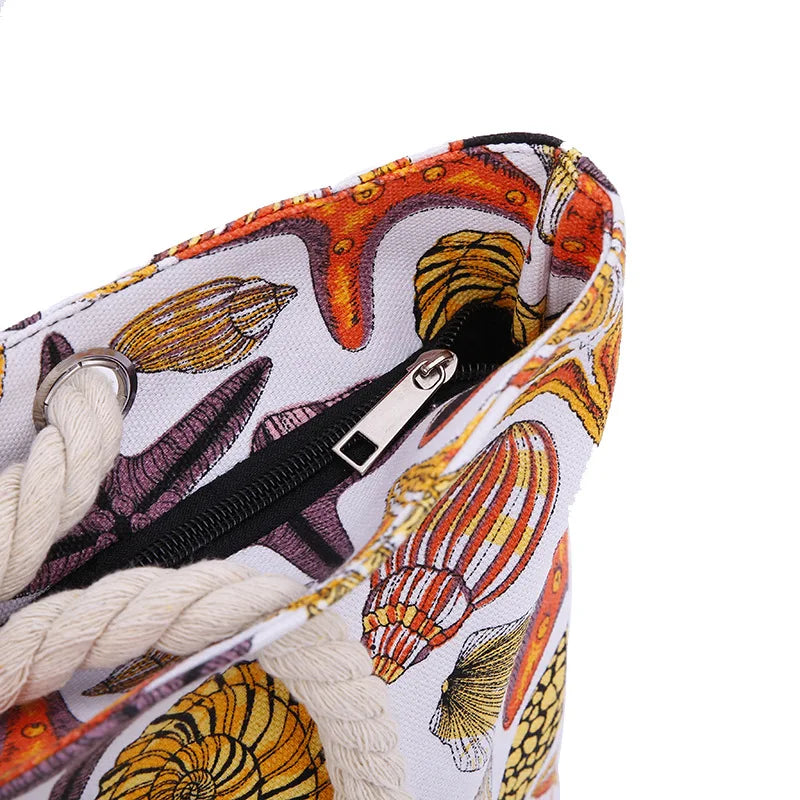 Canvas Handbag For Women Large Capacity Shells Conch Print Simple Shoulder Ocean Style Beach Tote Bag Portable 2021 New Dropship