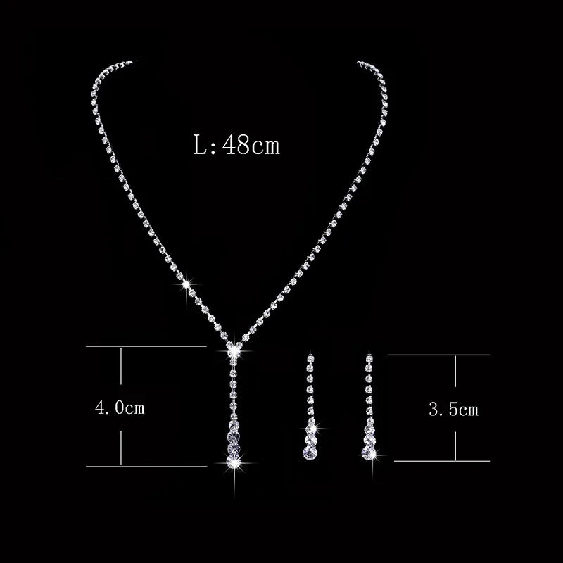 Fashion Crystal Bride Jewelry Set Rhinestone Silver-plated Wedding Dress Banquet Necklace Earring Set Ladies Gift