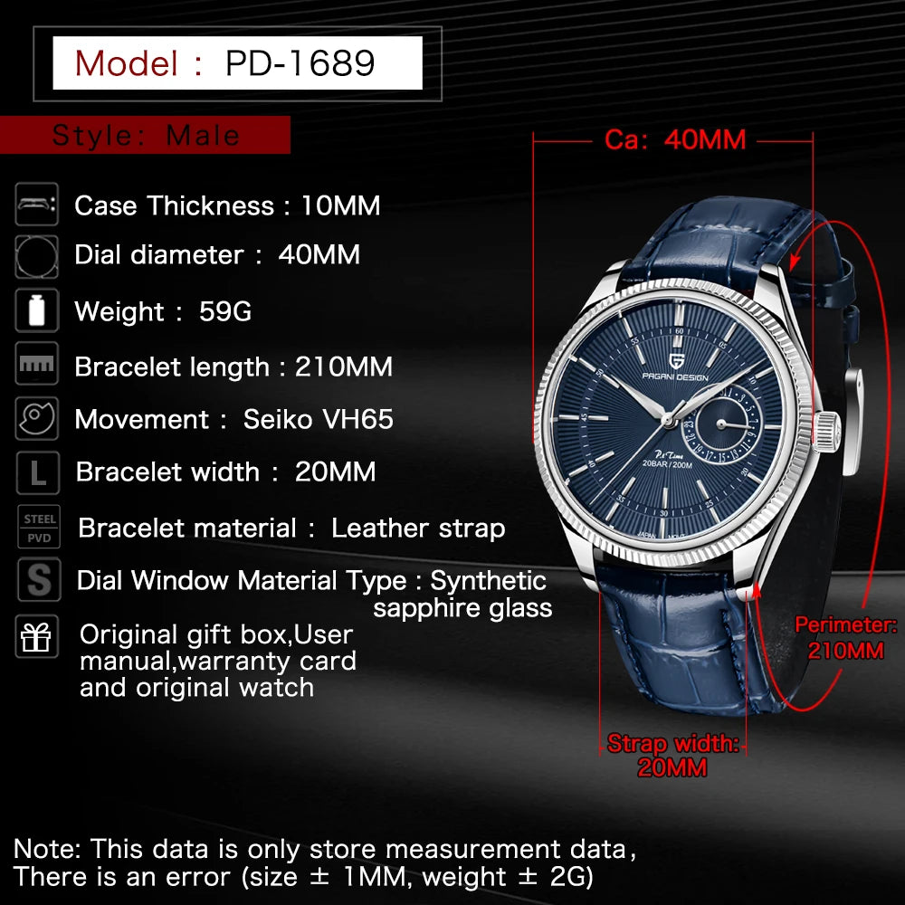 PAGANI DESIGN Men Quartz Wristwatches Luxury Sapphire Glass Diver Watch Men 200m Waterproof Date Clock Business Watch For Men
