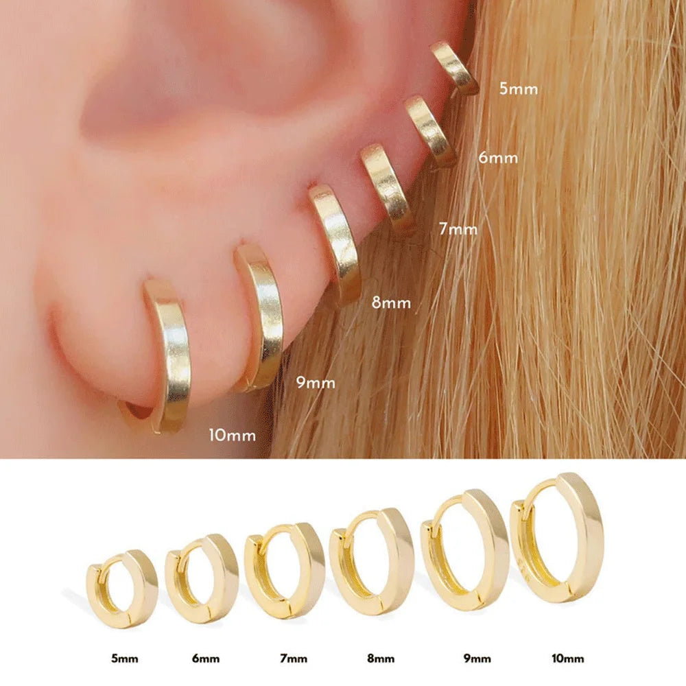 ANDYWEN 925 Sterling Silver Gold Plain 5mm 6mm 7mm 8mm 9mm 10mm Huggies Piercing Clips Hoop Luxury Clips Pendiente Loops Earring