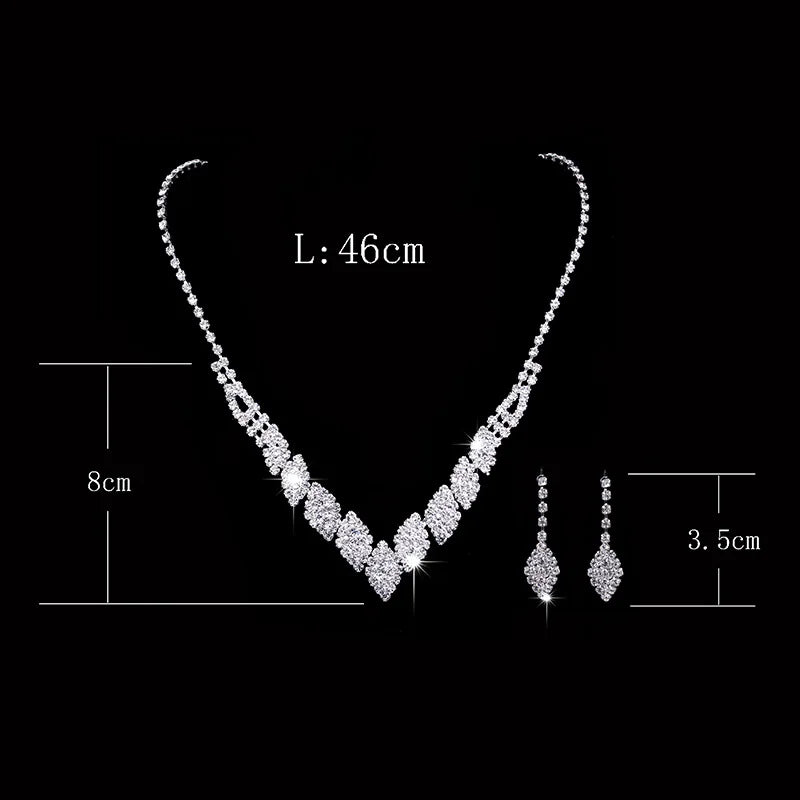 Fashion Crystal Bride Jewelry Set Rhinestone Silver-plated Wedding Dress Banquet Necklace Earring Set Ladies Gift