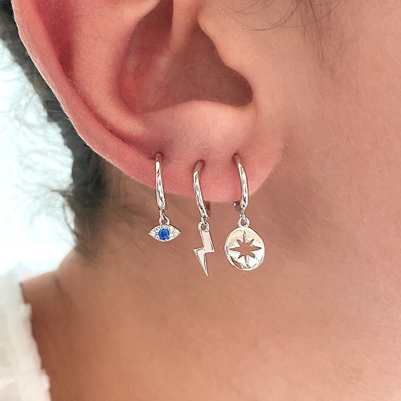 925 Sterling Silver Needle Lightning Pendant Earrings Charming Pave Crystal Gold Hoop Earrings for Women Fashion Jewelry Gifts