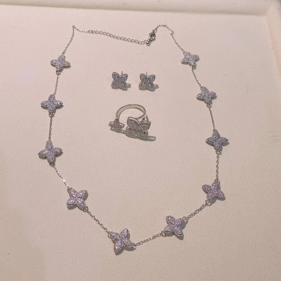 Luxury Flower Statement Necklace earring ring BraceletJewelry Set For Women Wedding Party Full Zircon Dubai Bridal jewelry N0555