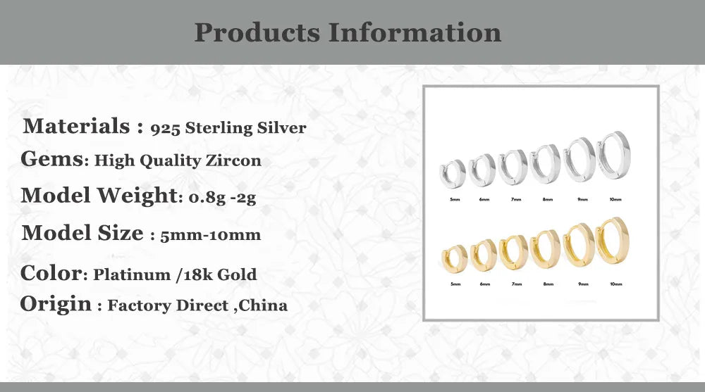 ANDYWEN 925 Sterling Silver Gold Plain 5mm 6mm 7mm 8mm 9mm 10mm Huggies Piercing Clips Hoop Luxury Clips Pendiente Loops Earring