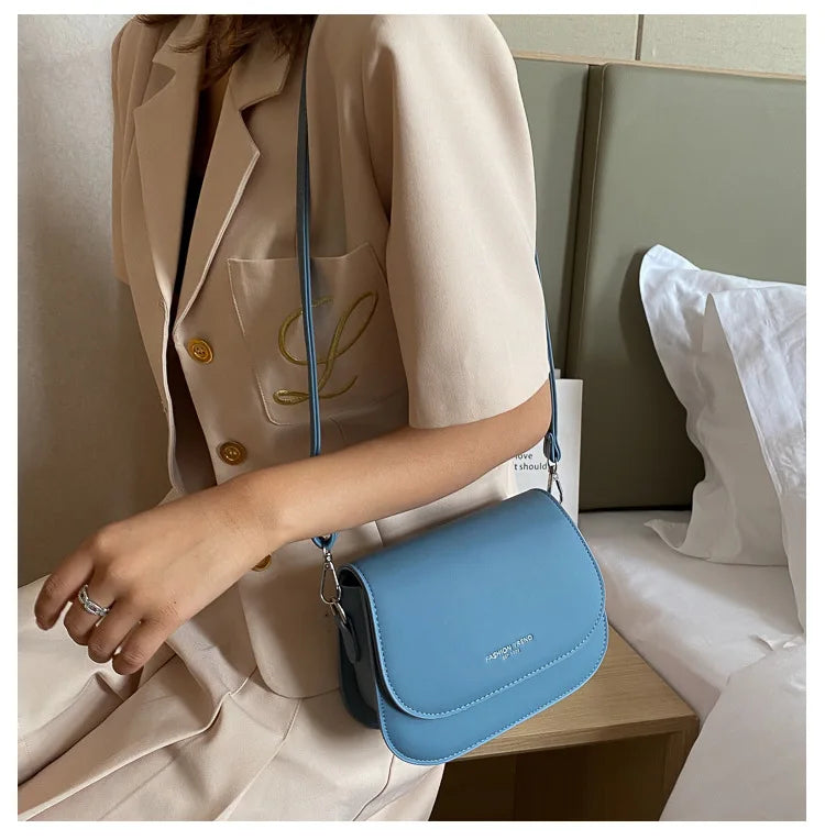 Trendy Saddle Shoulder Bag Women PU Leather Crossbody Bag Simple Solid Color Flap Messenger Bag Fashion Handbags Pouch