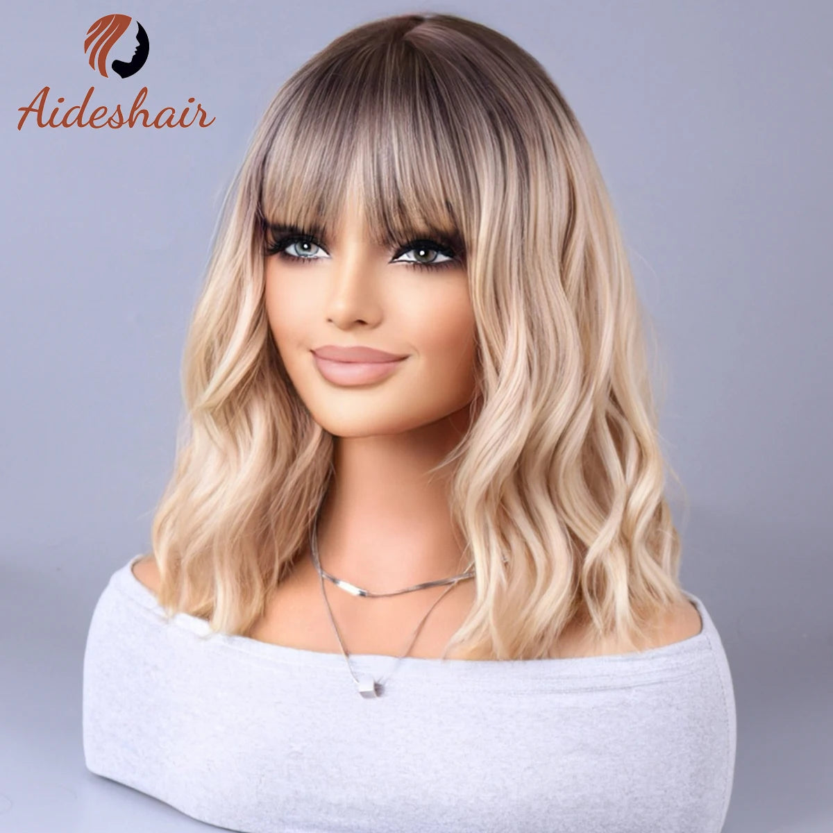 Synthetic wig 2023 New Internet celebrity style with fringe gradually light gray wigs European and American